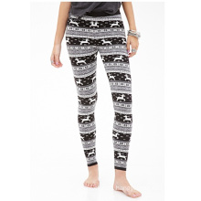 Fair Isle Deer Pattern Leggings with Elasticized Waist